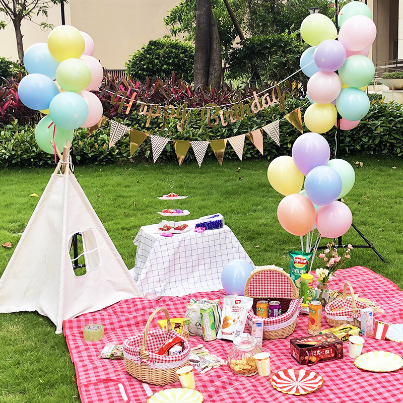 户外宝宝儿童朋友生日布置装饰场景快乐派对野餐气球