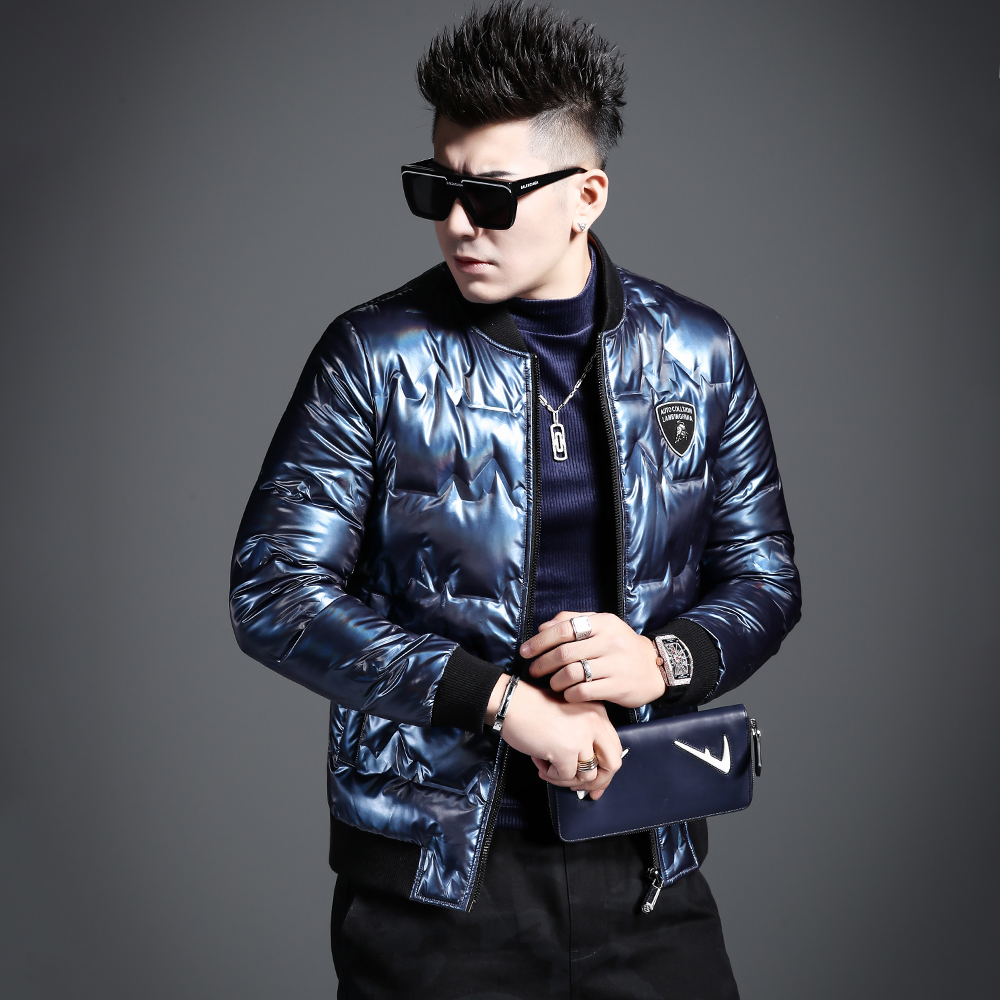 言吉潮牌2021高端短款加厚正品棒球亮面秋冬季新款外套男士羽绒服