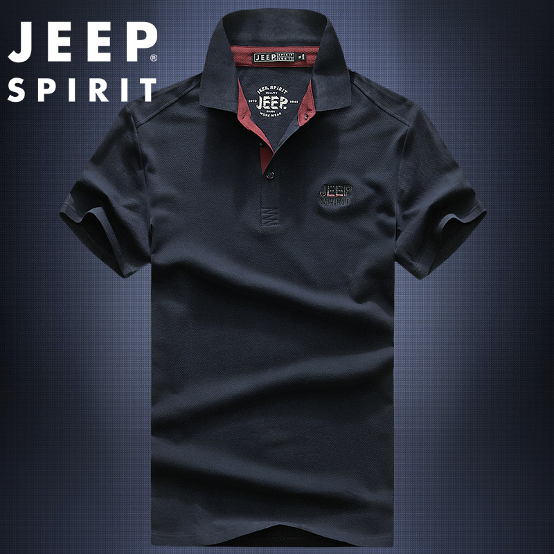 JEEP男士短袖t恤纯棉翻领polo衫男体恤夏装纯色宽松休闲衣服男潮