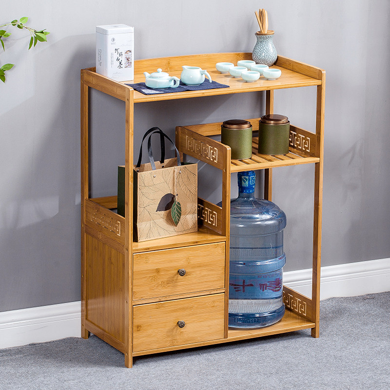 茶水架茶具置物架功夫茶架落地茶几简约现代收纳边几柜楠竹茶桌子