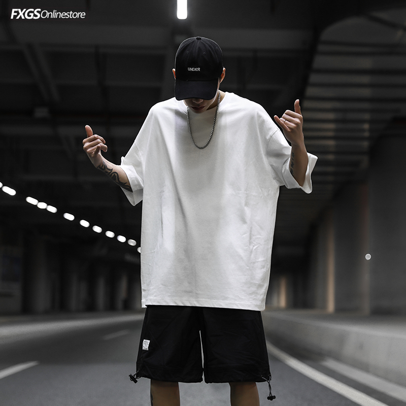 高街潮牌OVERSIZE纯色短袖T恤宽松半袖体恤男INS情侣白色打底衫夏