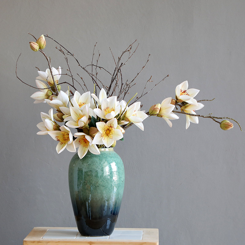 假花玉兰花插花客厅电视柜装饰摆设手扎仿真花单支仿真花