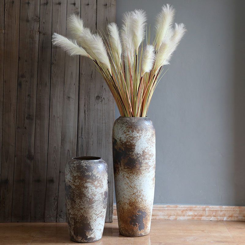 景德镇陶瓷复古花瓶客厅插花摆件现代简约芦苇落地陶罐花瓶