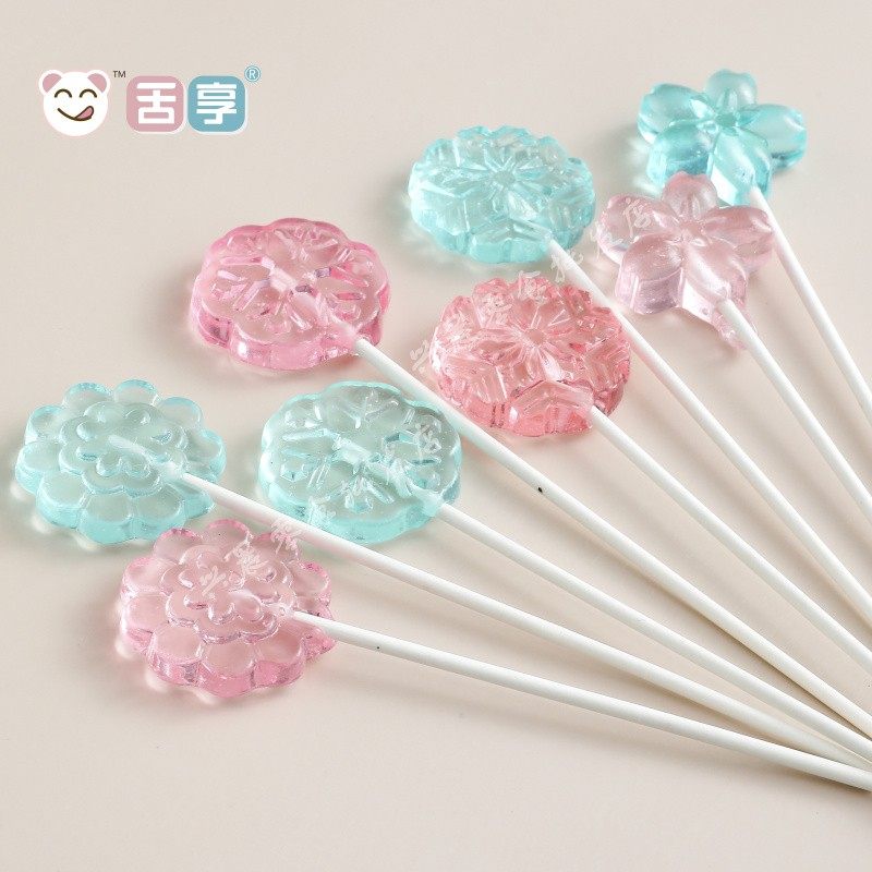 棒棒糖一木町无蔗糖脱普樱花雪花水晶透明棒棒传统糖果