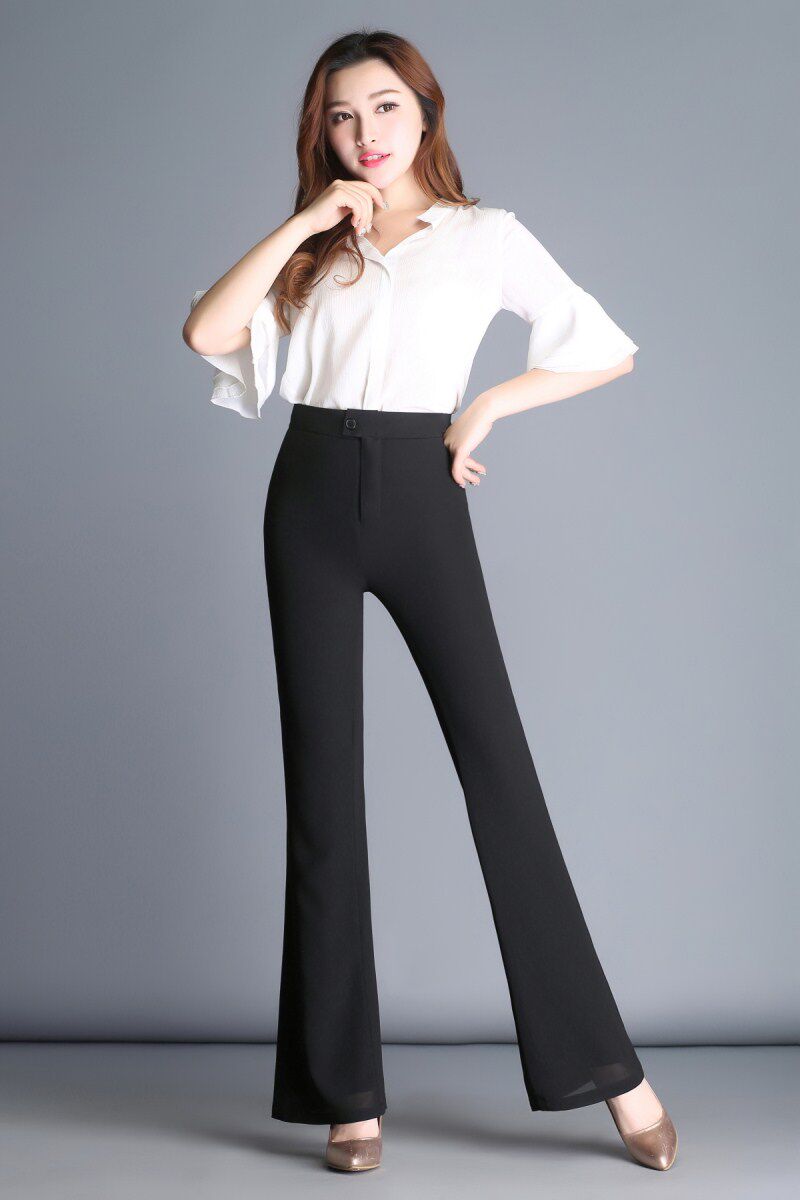 微喇新品女裤春夏雪纺裤韩版修身型喇叭长裤时尚休闲裤