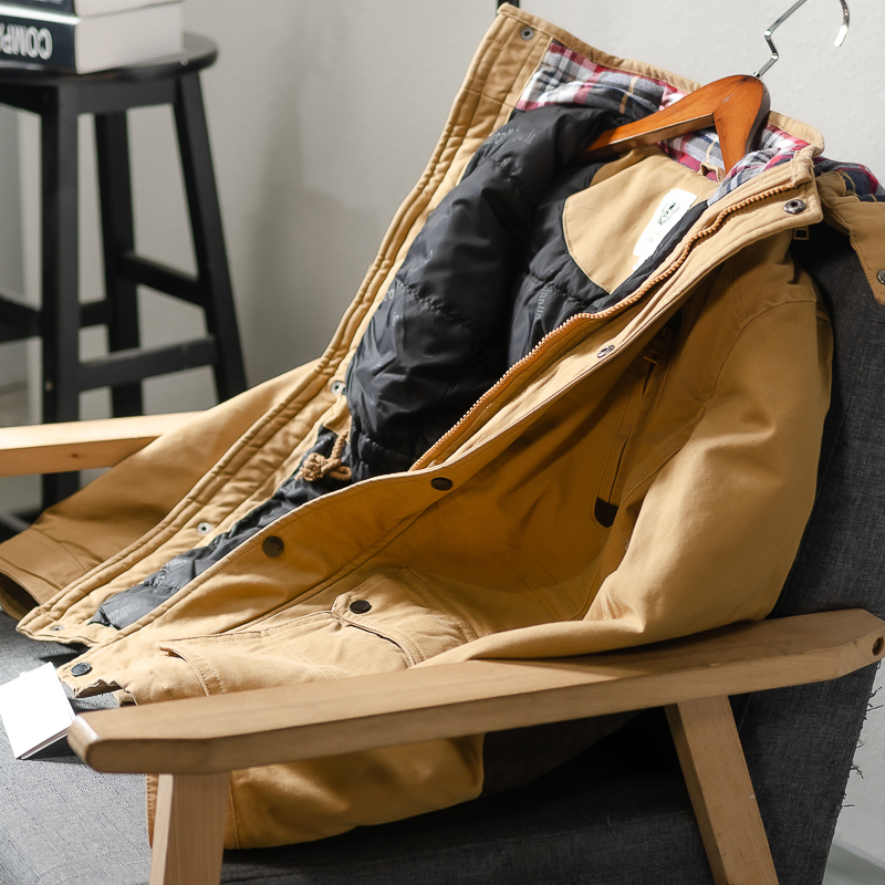 纯元 外贸男装冬季新款可脱卸帽加厚工装棉衣保暖棉服休闲外套