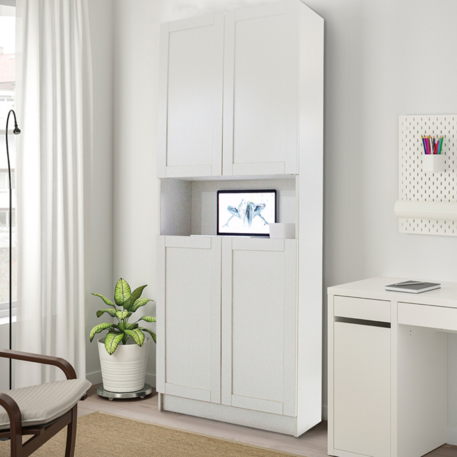 新中式双开落地防尘储物柜鞋柜客厅白色定制书柜组合书柜