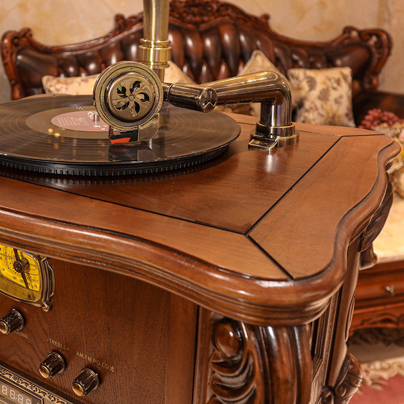 宜和木留声机客厅美式黑胶唱片机老式仿古流声机留音机大喇叭850