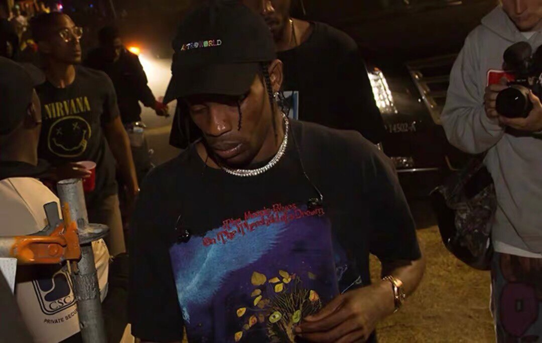 travisscott复古做旧vintagethemoody忧郁蓝调印花t恤