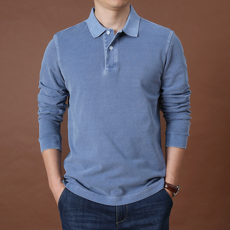 男士大码宽松长袖polo男装休闲纯棉翻领时尚简约t恤