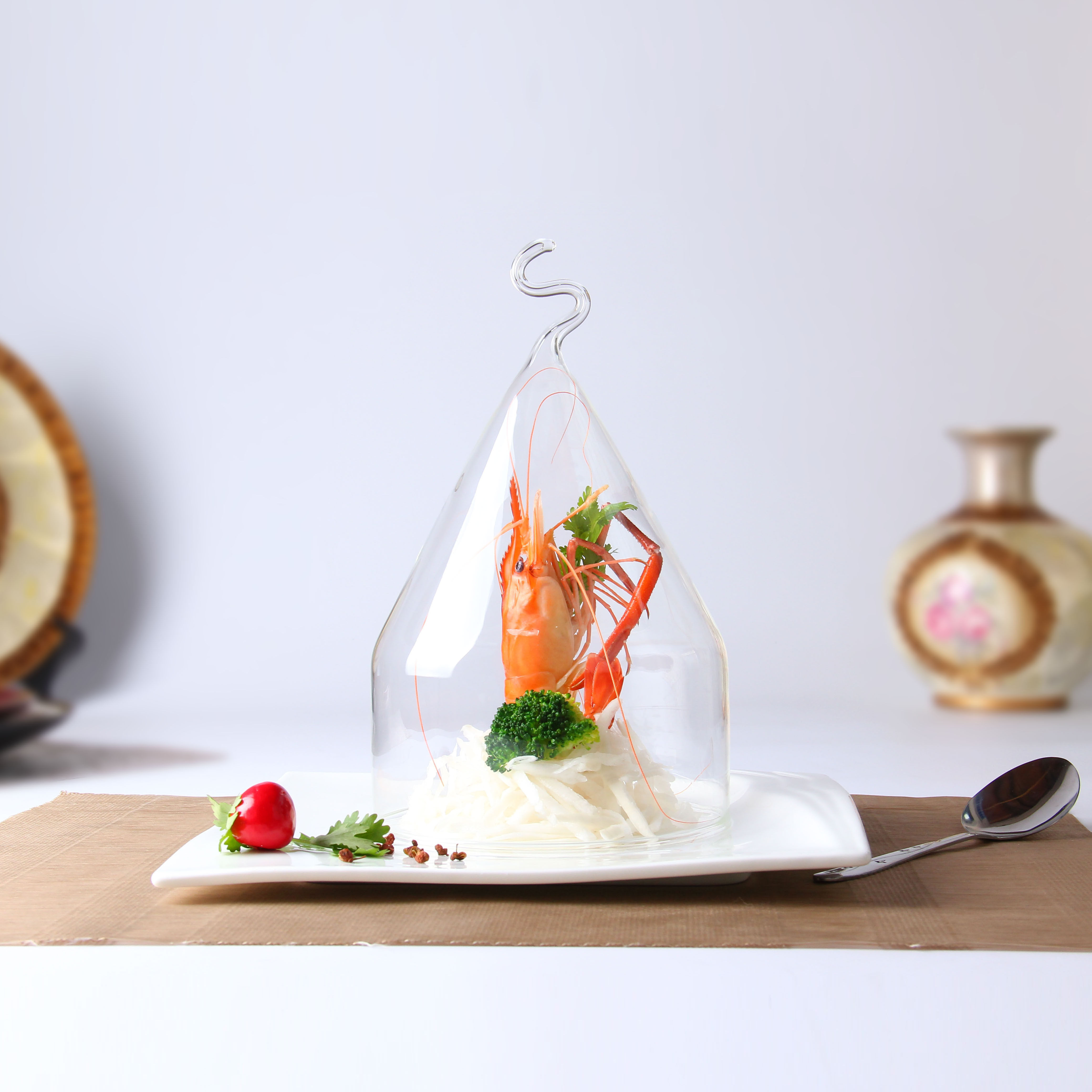 烟熏透明玻璃罩分子料理美食意境玻璃酒店餐饮用品玻璃餐具套装