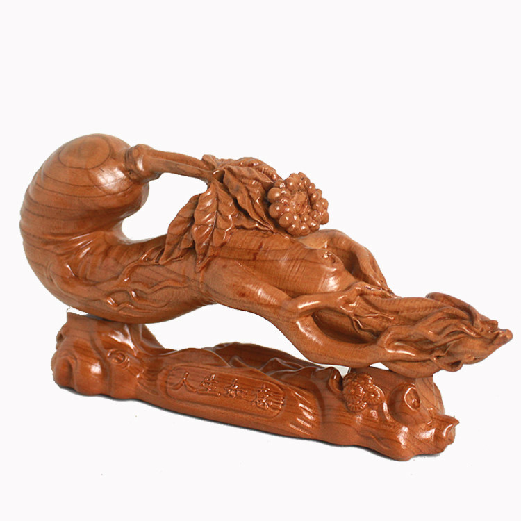 桃木手工雕刻人生如意人参摆件客厅家居吉祥木雕