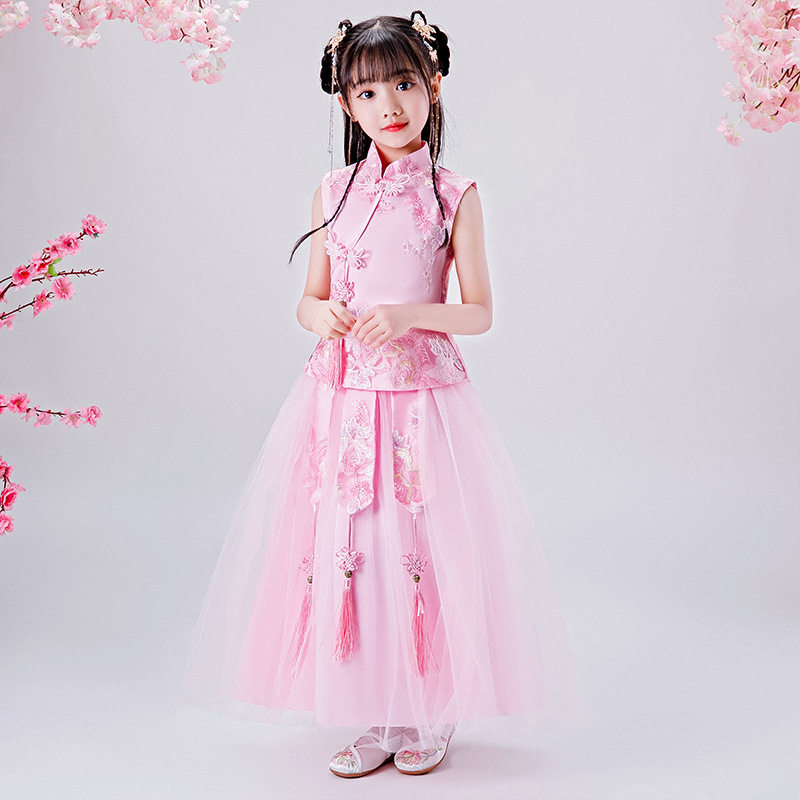 汉服女童唐装仙女女裙小学生连衣裙古装儿童礼服民族服装