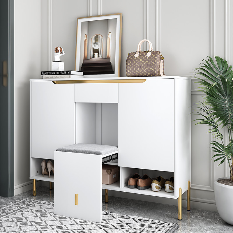 开尚 北欧现代轻奢鞋柜带换鞋凳1.2米玄关柜大容量储物对开门鞋柜