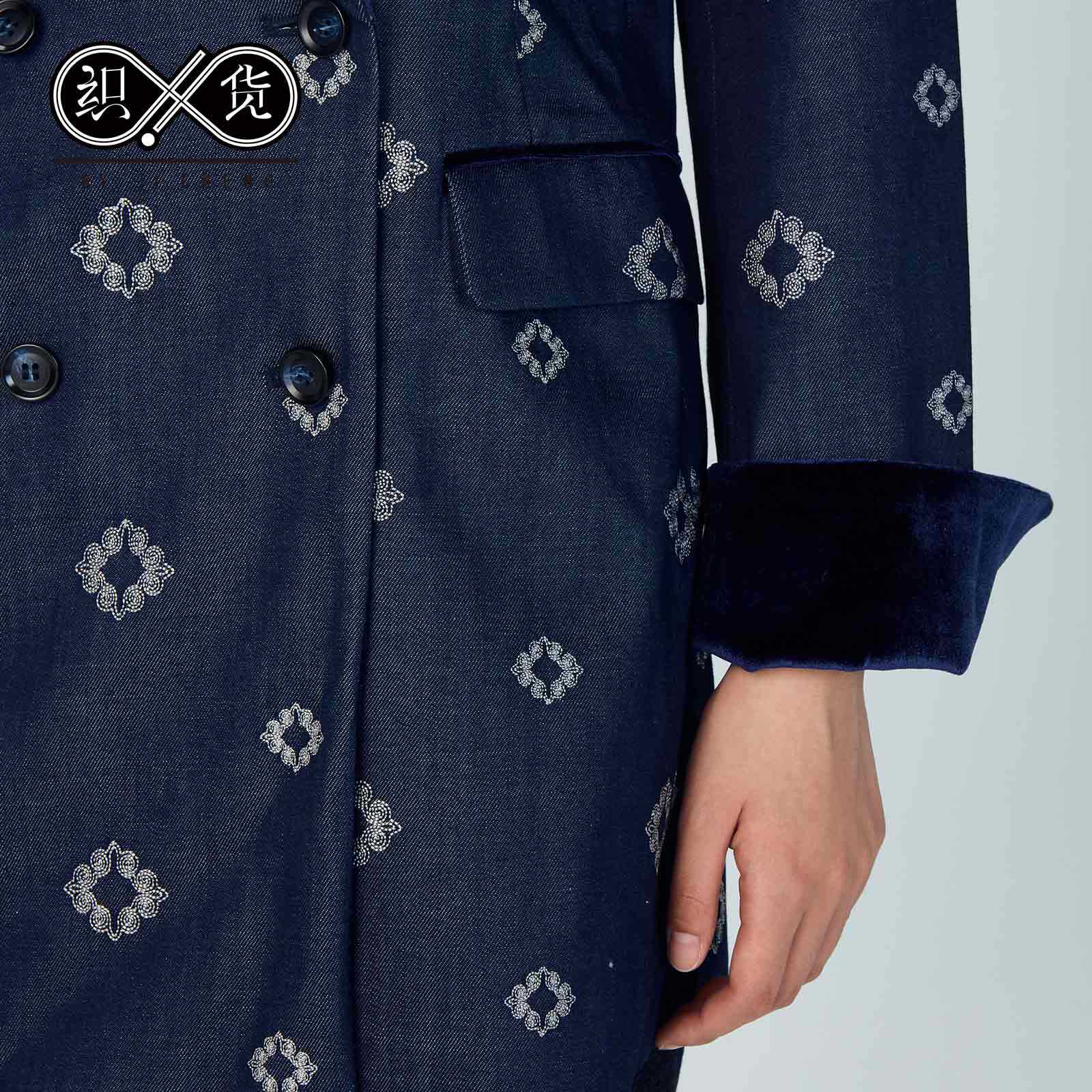 中国设计师原创jicheng羊角纹满女式中长西装西装