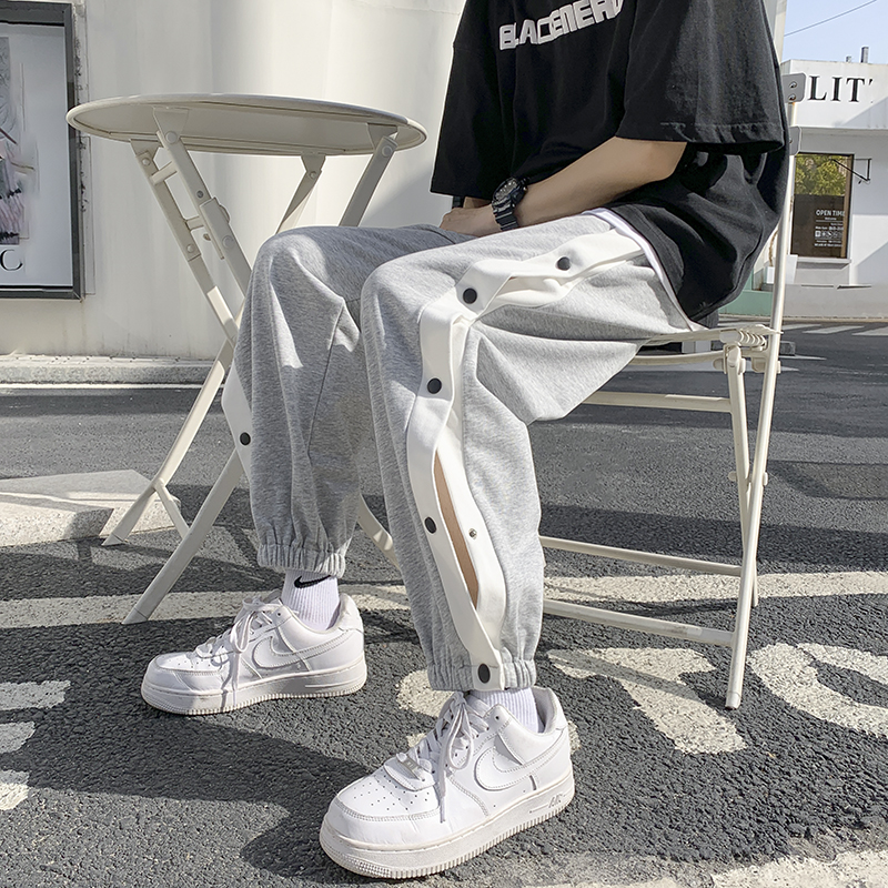 排扣裤男2022夏季休闲宽松束脚裤韩版潮流痞帅运动裤ins高街裤子