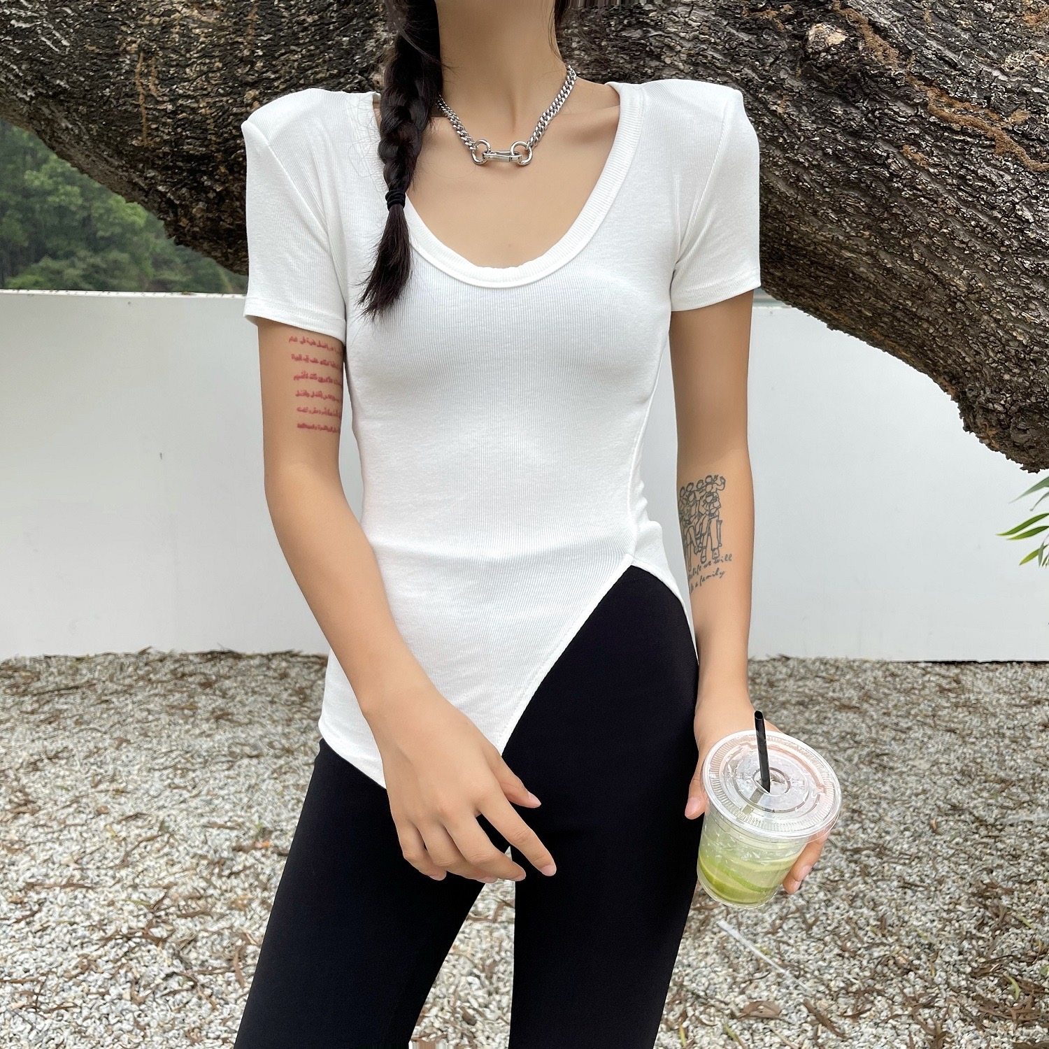 春季开叉上衣心机小心锁骨衫女新款打底短袖t恤