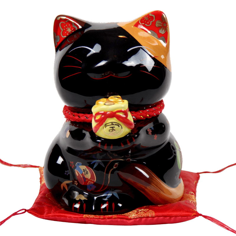 福缘黑色福袋招财猫摆件店铺开业居家招财猫