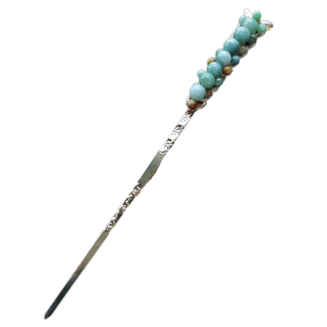 大款天然翡翠琥珀淡水珍珠纯铜发簪扁簪发饰发饰