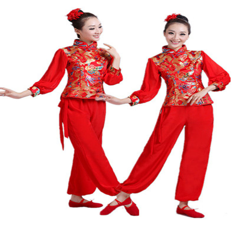 2017新款冬季女款灯笼袖打鼓服腰鼓服装舞龙表演秧歌服广场舞民族