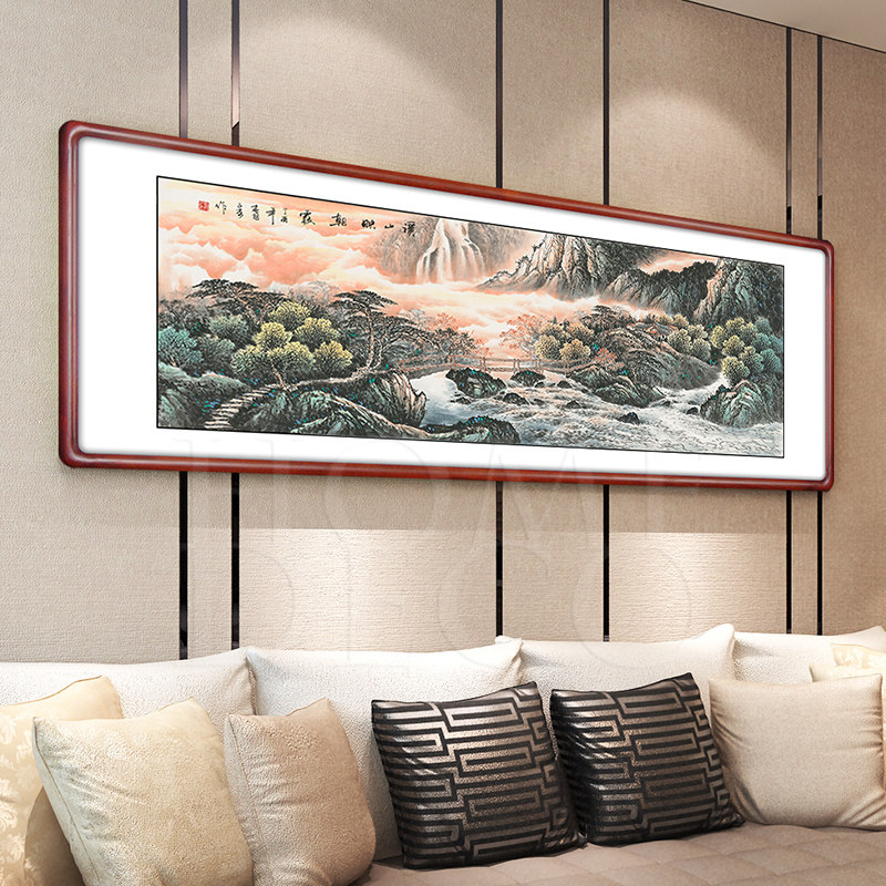 山水画风水靠山中式客厅装饰画办公室挂画沙发背景墙公司实木国画