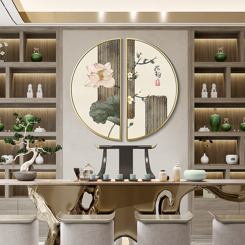 中式荷塘新中式壁挂墙壁餐厅客厅叶色国风中国现代装饰画