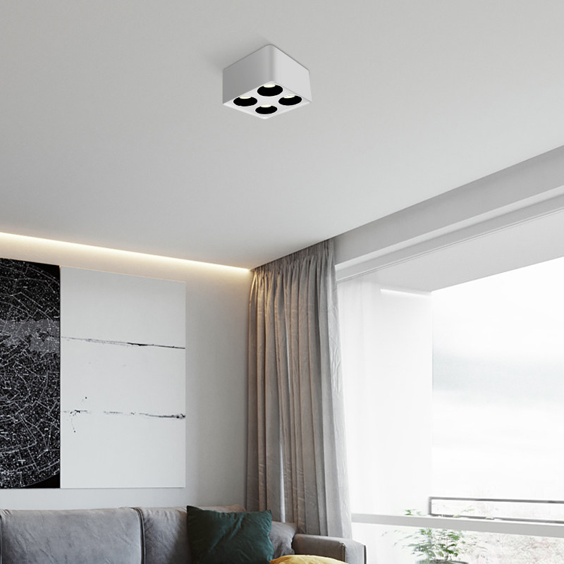 射灯邦耐明装四头方形黑色客厅家用无主灯防射灯