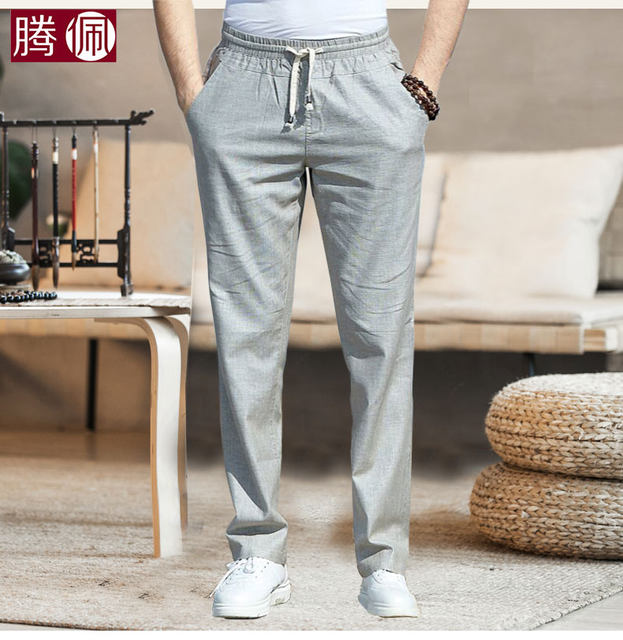 Linen pants men's summer thin cotton and linen men's pants elastic waist loose pants breathable linen straight casual men's trousers Linen pants men's summer thin cotton and linen men's pants elastic waist loose pants breathable linen straight casual men's trousers