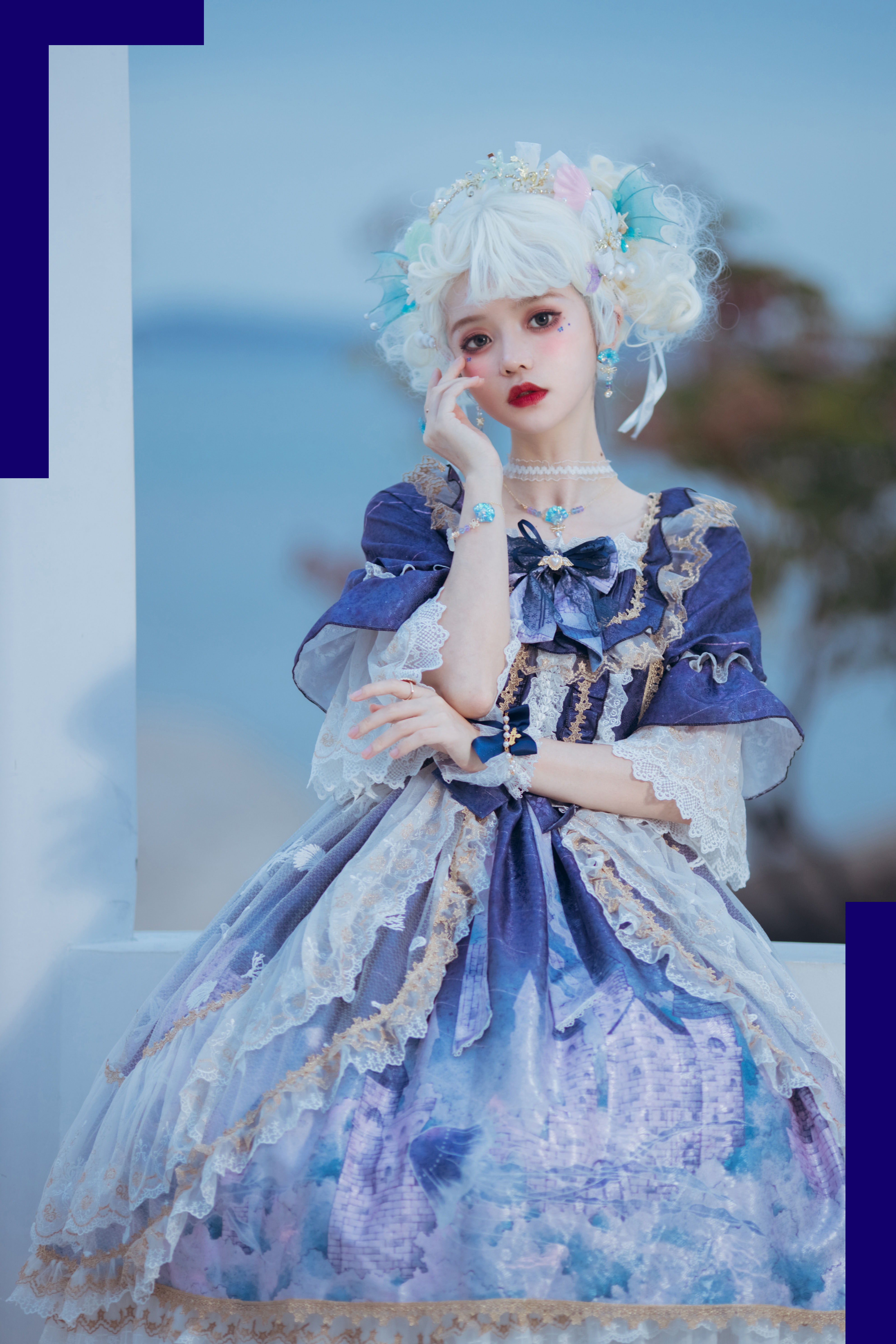 遇见水母原创lolita华丽op裙摆蕾丝公主洋装洛丽塔连衣裙