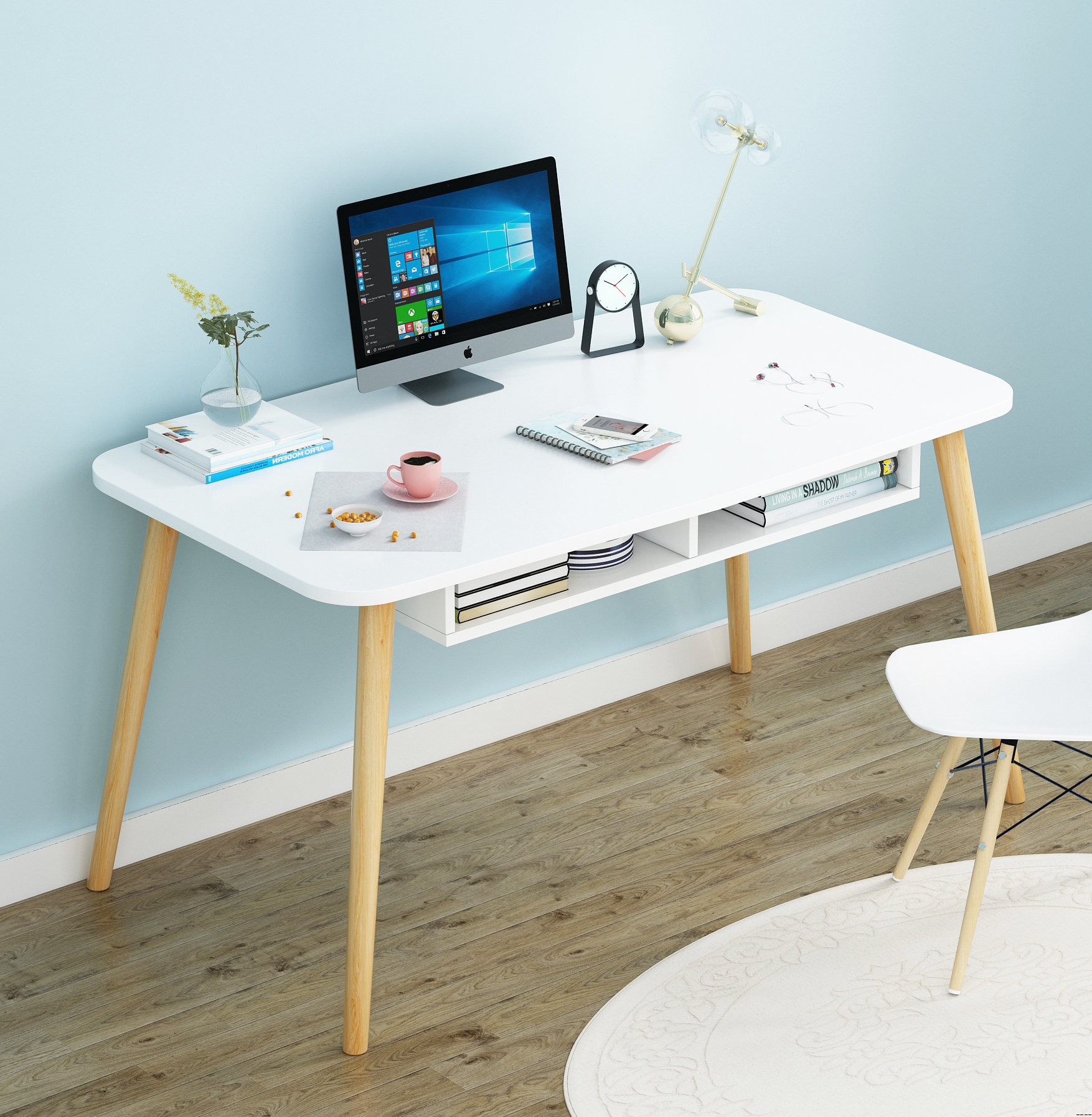 电脑桌简易小户户型台式家用卧室实木木色书桌电脑桌