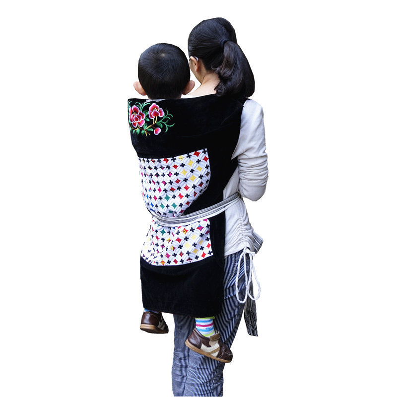 云南老式小孩背带传统婴儿背巾贵州宝宝背扇四川多功能后背前抱式