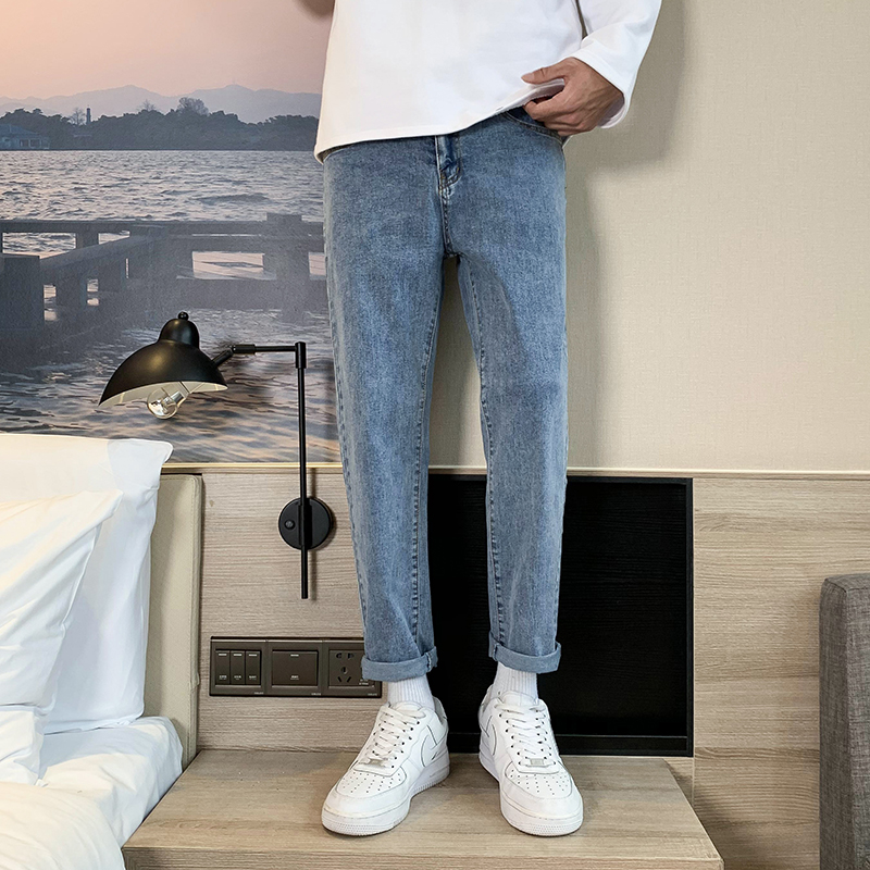 秋季牛仔裤男士宽松直筒春秋港风ins潮百搭九分裤子男生夏季薄款