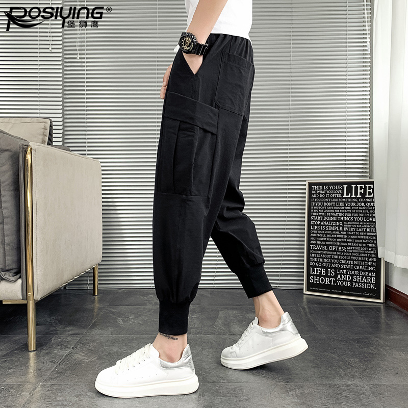 夏季痞帅男裤子九分裤束脚工装裤韩版潮流小脚裤休闲裤百搭哈伦裤