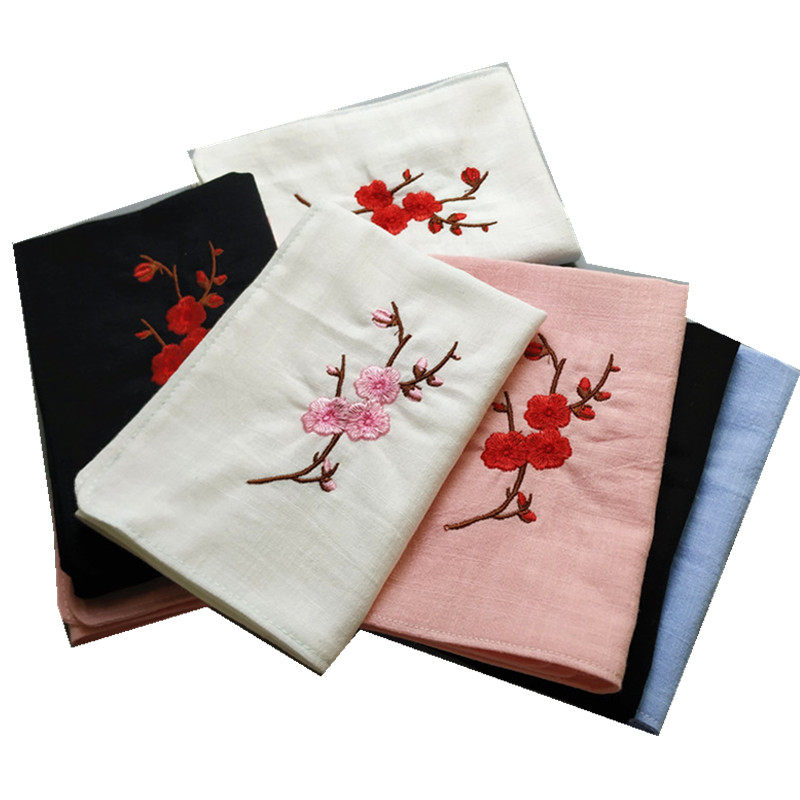 手帕中国国风梅花女双双层刺绣棉麻古风汉服手帕