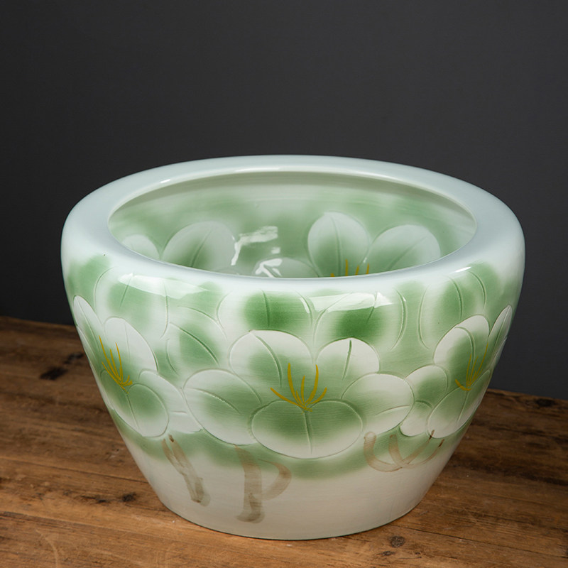 庭院陶瓷鱼缸荷花花盆家用睡莲造景碗莲盆乌龟桌面缸