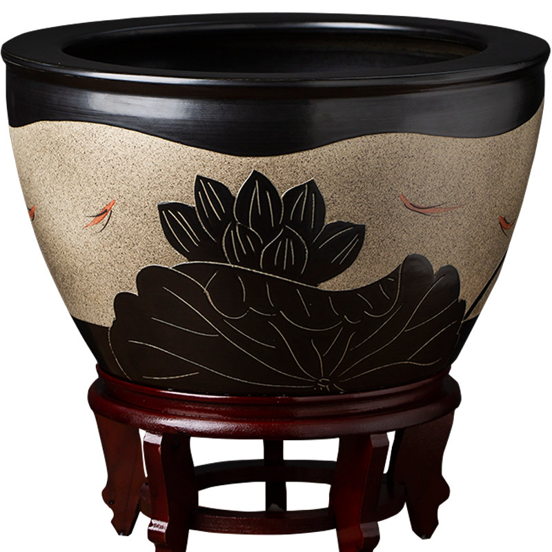 陶瓷鱼缸餐厅假山造景水缸莲花缸碗莲盆落地鱼缸