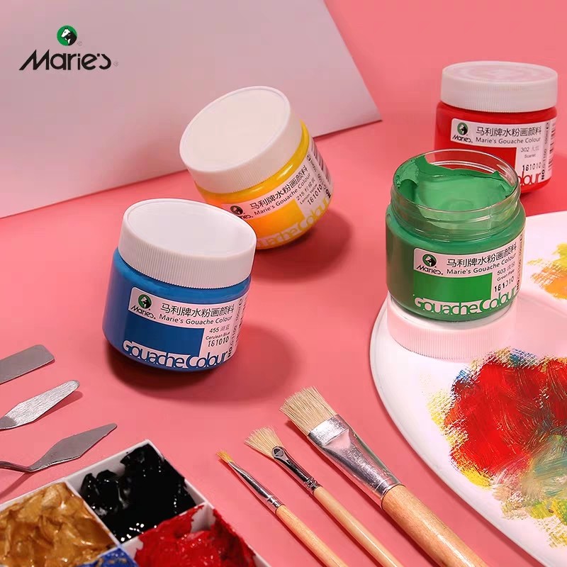 马利水粉颜料100ml罐装24色美术画画初学者色彩水粉颜料
