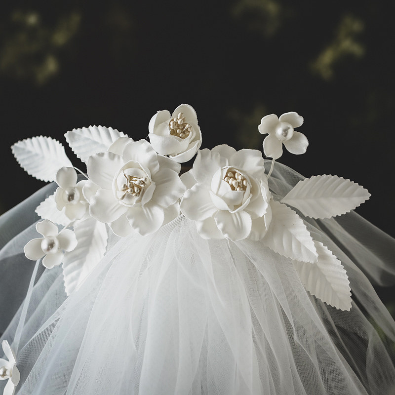 新娘婚礼头纱超仙森系白色旅拍短款婚纱领证头纱