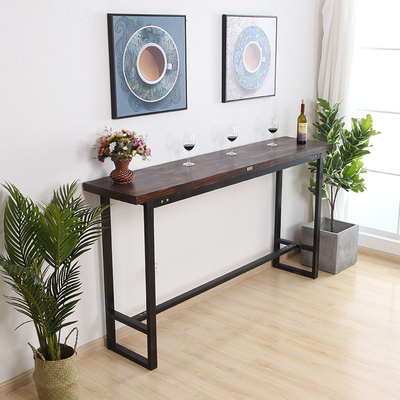 铁艺家用吧台桌简约靠墙小水吧台实木长条高脚桌酒吧桌咖啡厅桌椅