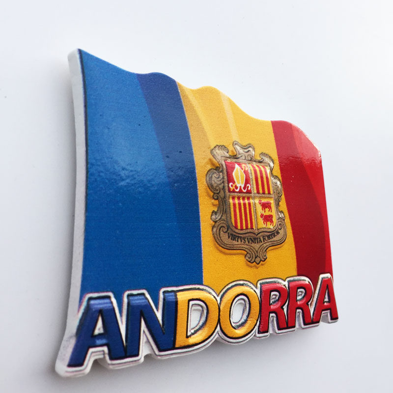 欧洲小国安道尔国旗国徽旅游纪念品磁力冰箱贴 创意收藏伴手礼