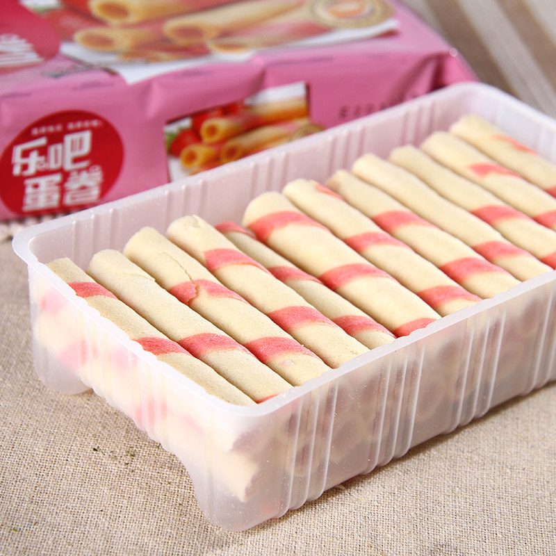 乐吧蛋卷草莓牛奶休闲食品零食香可可口酥脆饼干传统糕点