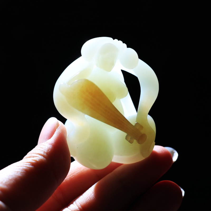 玉美人手把件天然新疆和田玉男士款把玩件遇贵人糖白玉文玩70g