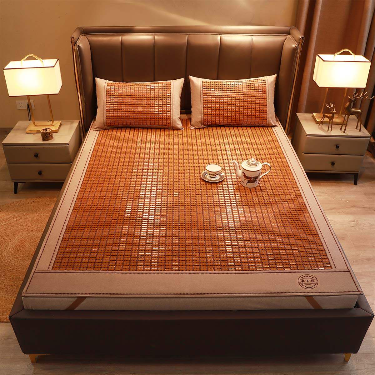 黄古林麻将凉席1.8米夏季折叠碳化双人竹席1.5m1.2凉席