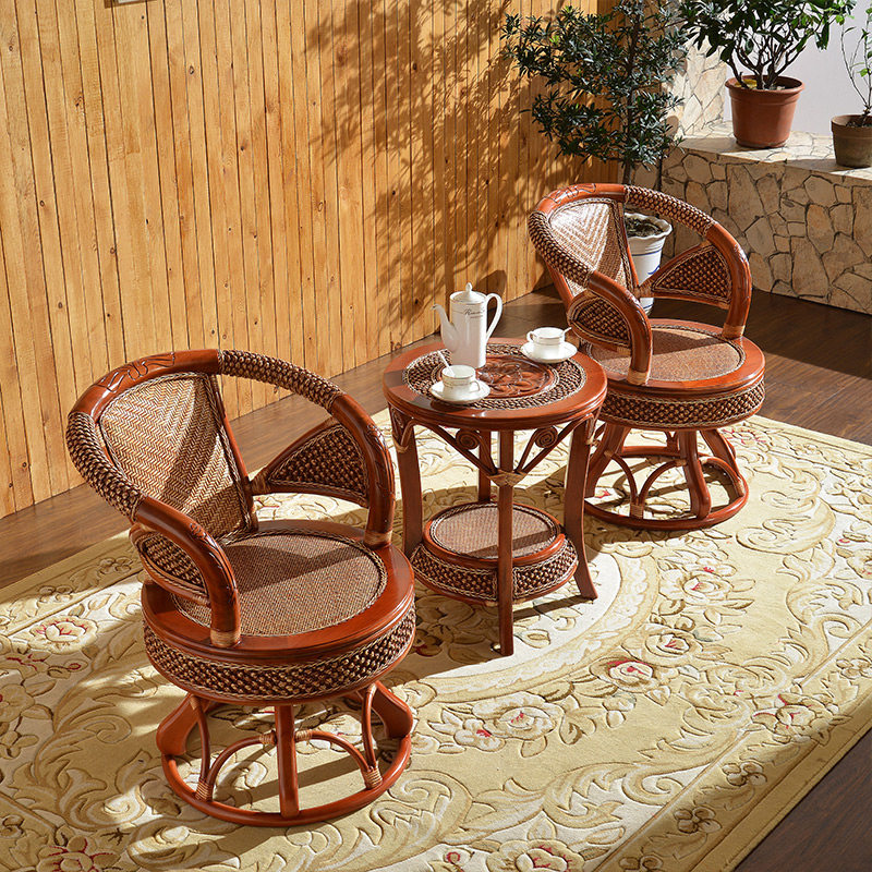 藤妃藤桌椅茶几阳台组合三件套休闲天然真竹藤条艺茶台沙发椅子