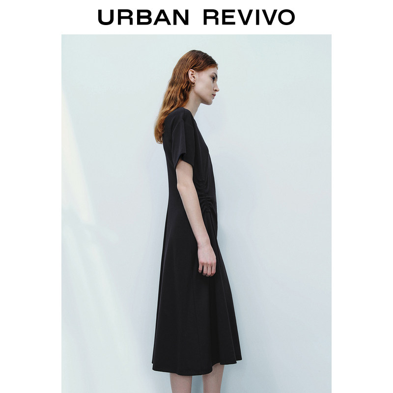 ur秋季新款女装时尚气质设计感抽褶正肩宝藏连衣裙uwh730008