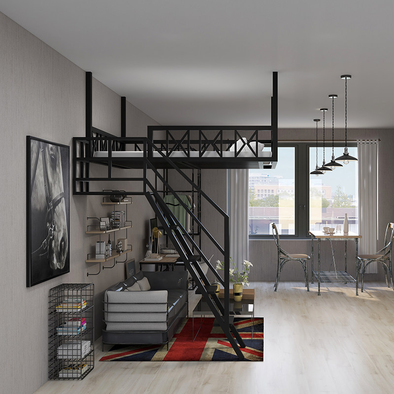 阁楼悬挂式吊床省空间高架床小户型多功能现代简约铁艺铁艺
