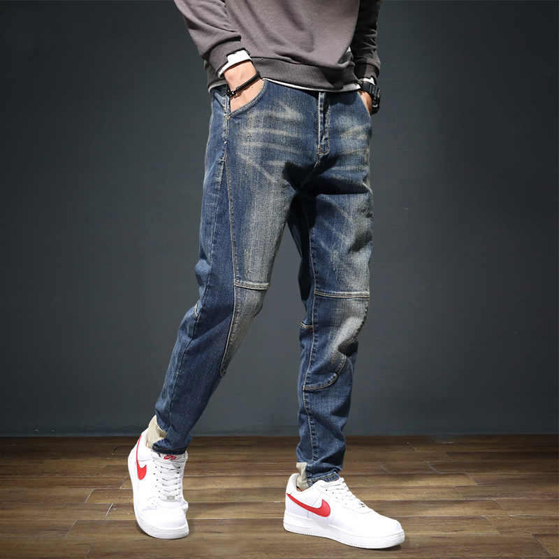 2021新款牛仔裤男休闲直筒宽松冬季工装潮流男士长裤子秋冬款加厚