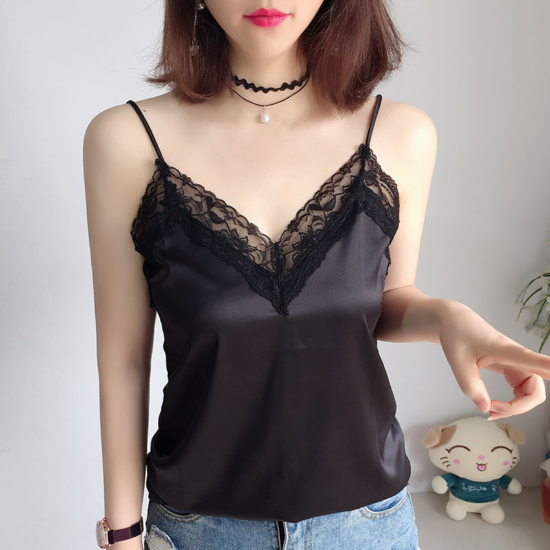 蕾丝外穿宽松衫内打底拼接真丝新款夏季背心背心吊带