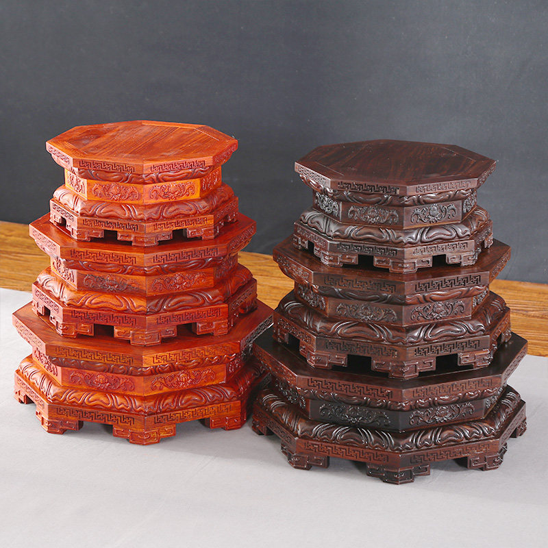 红木八角佛像底座实木工艺品木雕摆件花瓶奇石木雕
