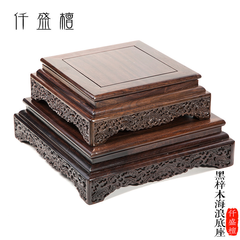 实木摆件底座红木根雕刻花盆花瓶工艺品鱼缸木质圆形长方底座